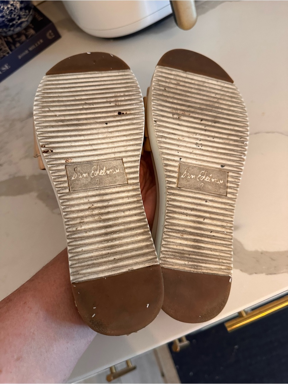 Sam Edelman Nude Slide Sandals with Tortoiseshell Buckles - Picture 4 of 4